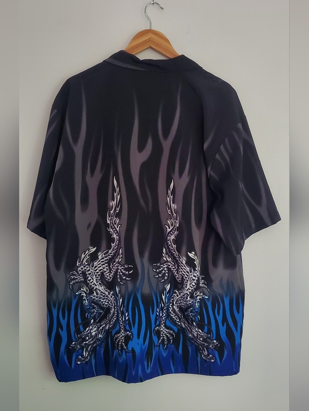 ODO Y2k Black Shirt with Blue Flame & Dragon Motif Size XL - Picture 6 of 6